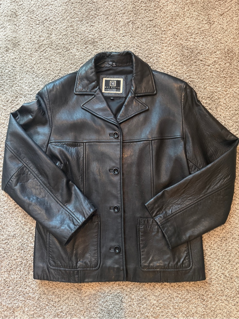 Vintage Black Leather Chore Coat Size Medium